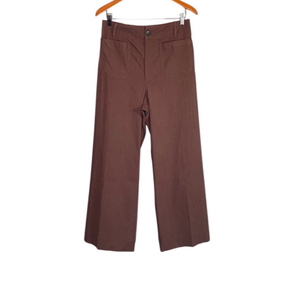 Anthropologie Maeve The Colette Cropped Wide Leg Pant Tall Linen Blend Cocoa NWT - Picture 2 of 15
